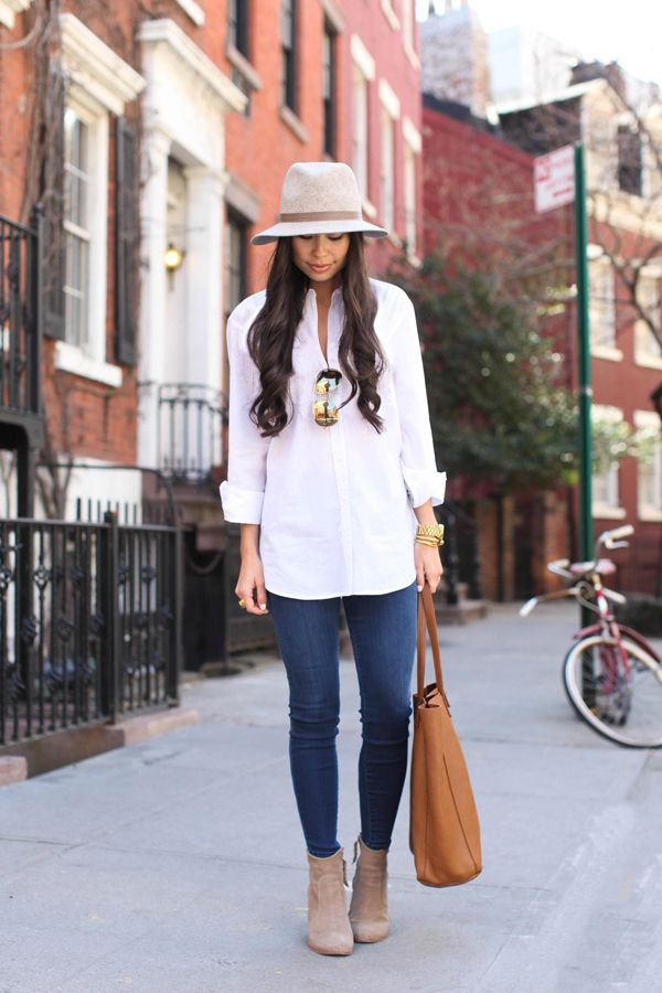white shirt and skinny jeans